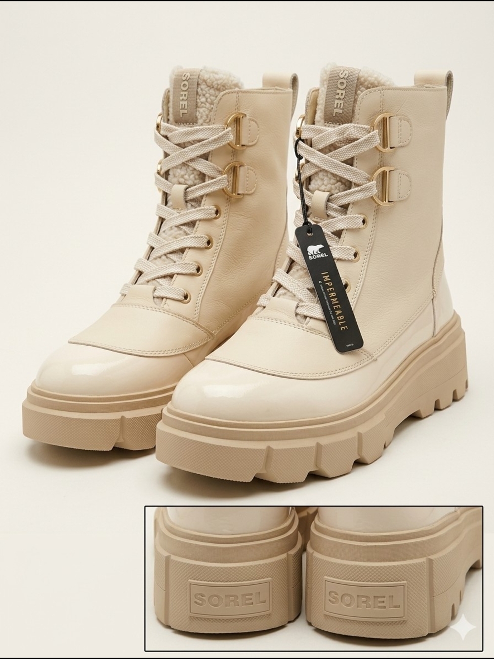 Sorel Women's Cream Lace-Up Waterproof Platform Boots